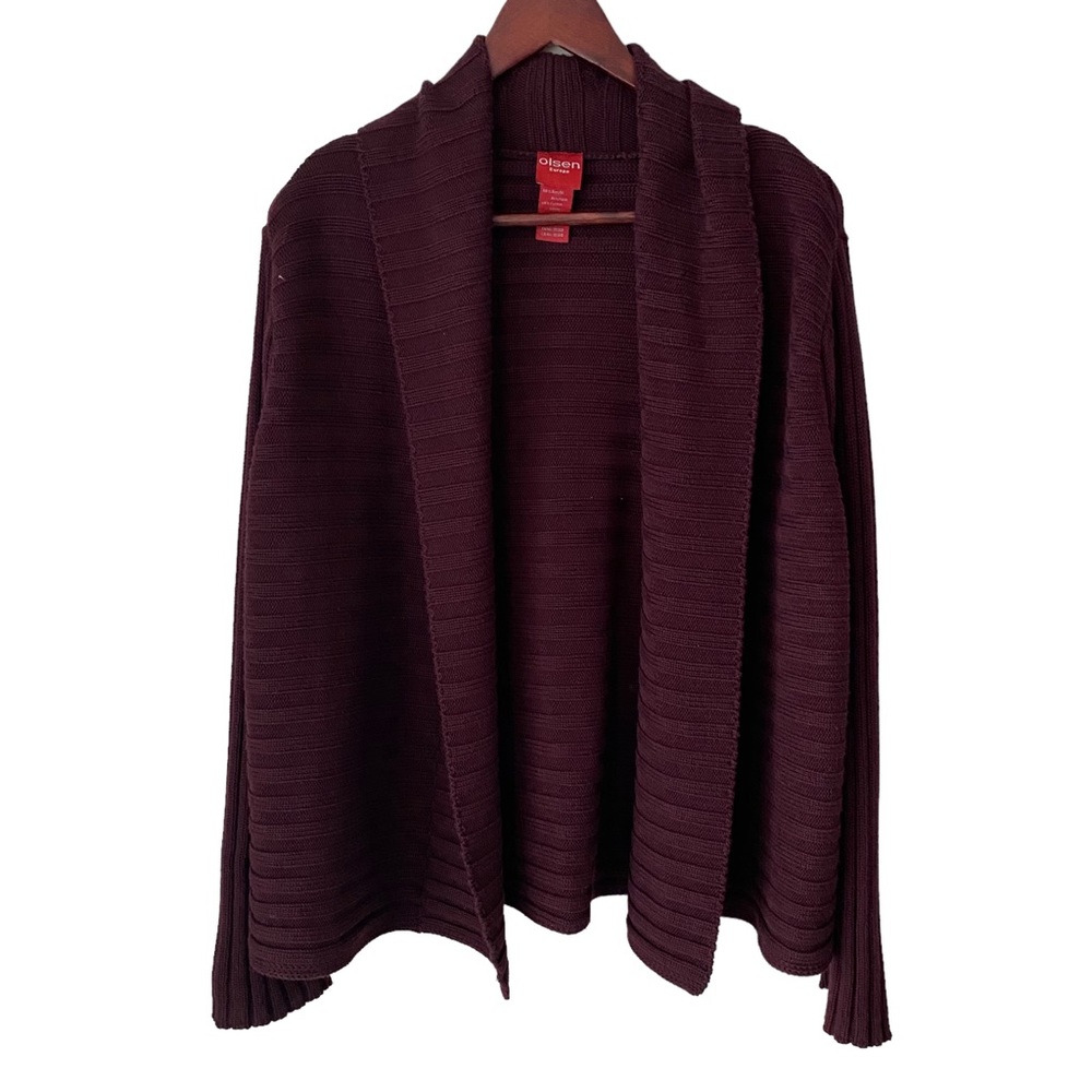 Olsen Europe Burgundy Channel Knit Open Front Cardigan Sweater size 10